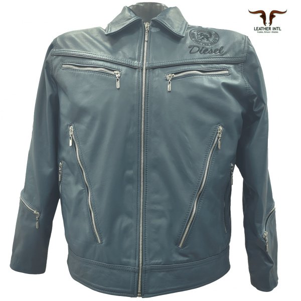 Chaqueta en cuero casual para caballero, diseños bordados