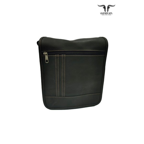 Bolso manos libres para caballero 100% en cuero color negro, café y hoja seca, tapa con dos líneas, mediano