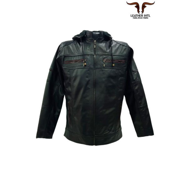 Chaqueta en cuero capota
