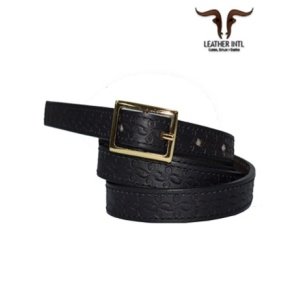 Correa en cuero negro fino con marcas 2 cm para dama