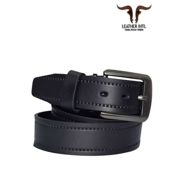 Correa SB negra cuero costuras dobles ancho 3.8 cm